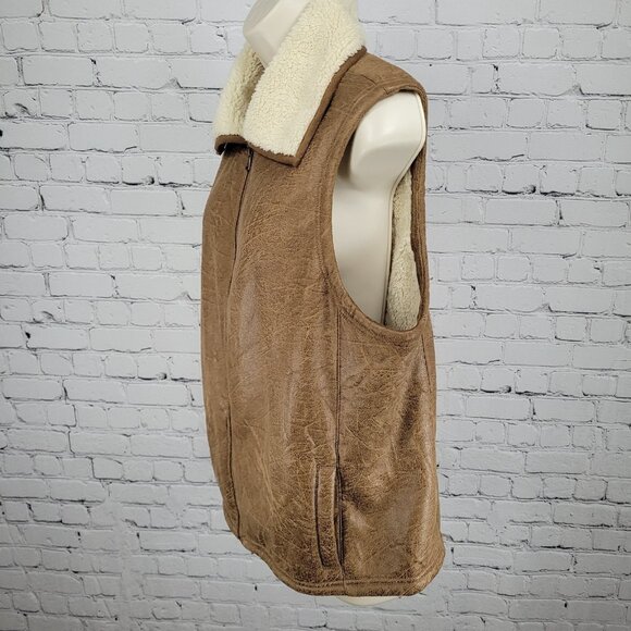 Lauren Ralph Lauren Brown Soft Shell Faux Fur Lined Full Zip Vest Jacket Size XL - Picture 10 of 12